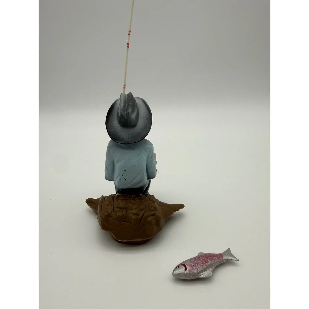 Vintage 1972 Wilton Fisherman Cake Topper Figurine Fishing Man Fish #1306-4003